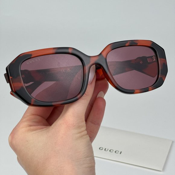 Gucci GG1535S 005 BRAND NEW Sunglasses Orange Havana Violet Women Geometric - Picture 4 of 11